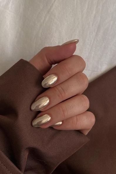 gold almond fall Nails