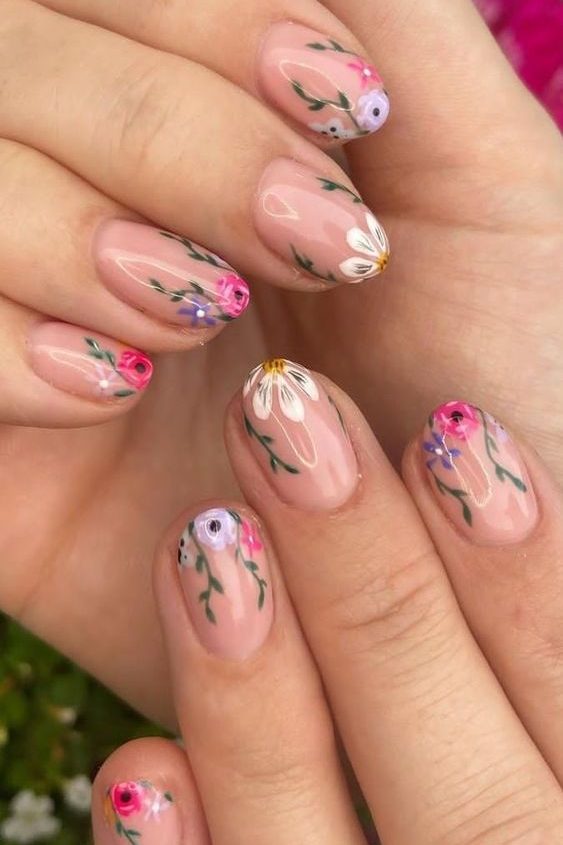 spring floral nail art