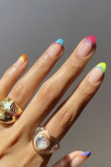 Best Summer Nail Color - colorful french tip nail manicure 