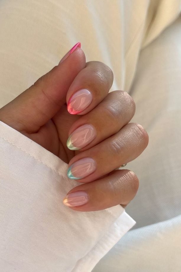 colorful french tip nail manicure 