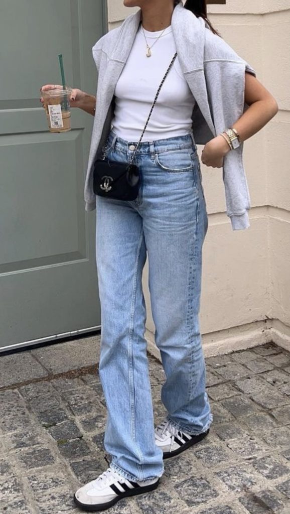 Jeans, Adidas Sambas, and White Tee Outfits