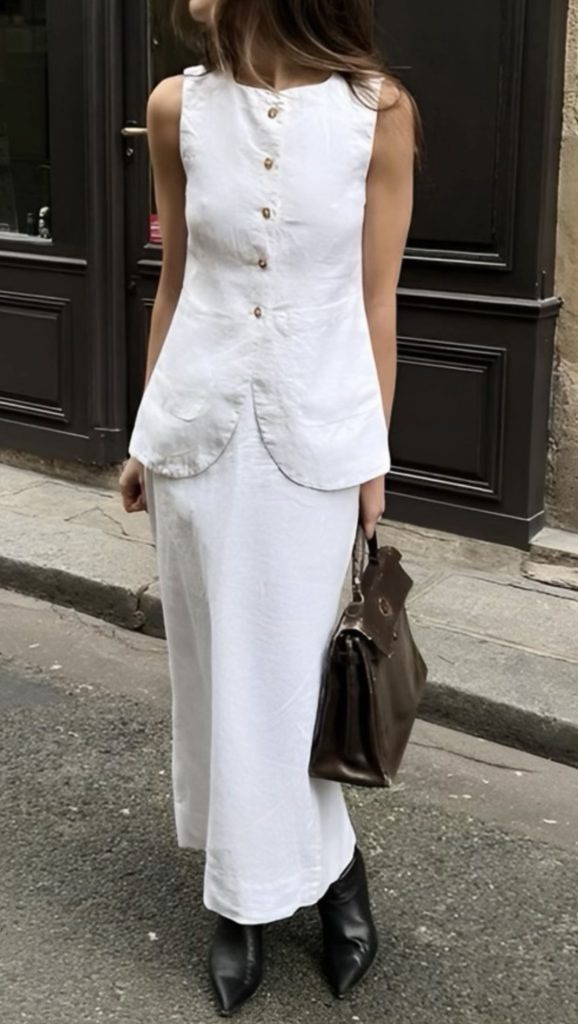 White Vest and Skirt Outfit