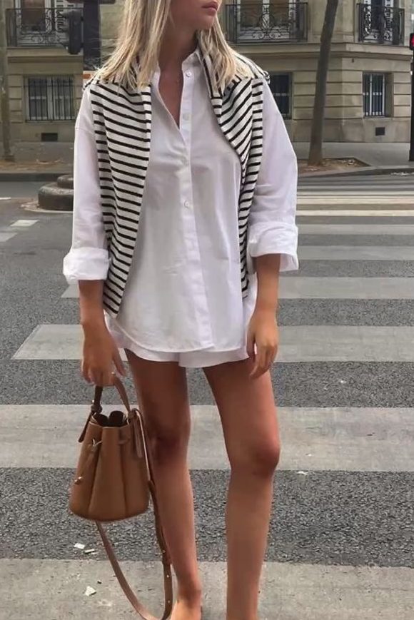 striped draped sweater outfit