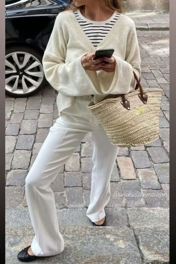 Striped shirt white pants