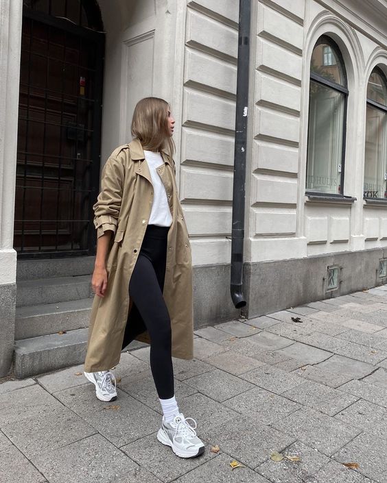Leggings with trench coat