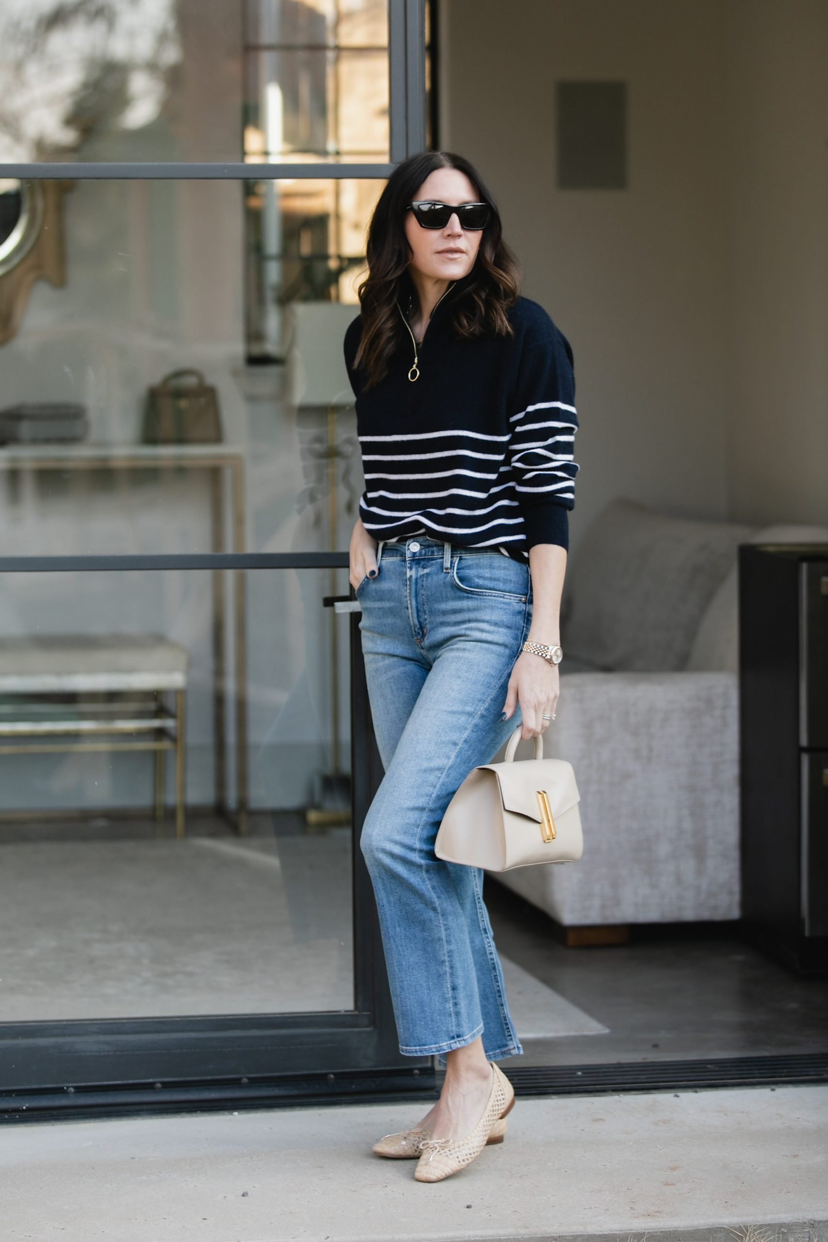 Striped Sweater and White Jeans | Cute Jeans Outfits for Spring
