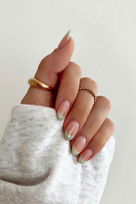 Sage Green French Tip nails