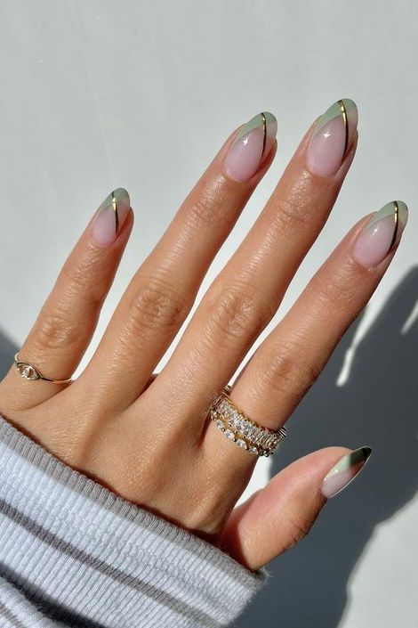 Sage Green French Tip nails