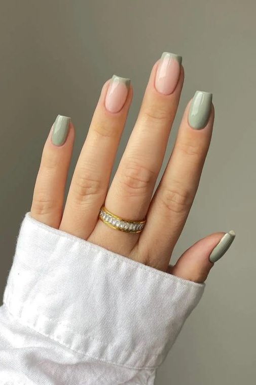 Sage Green French Tip nail inspo
