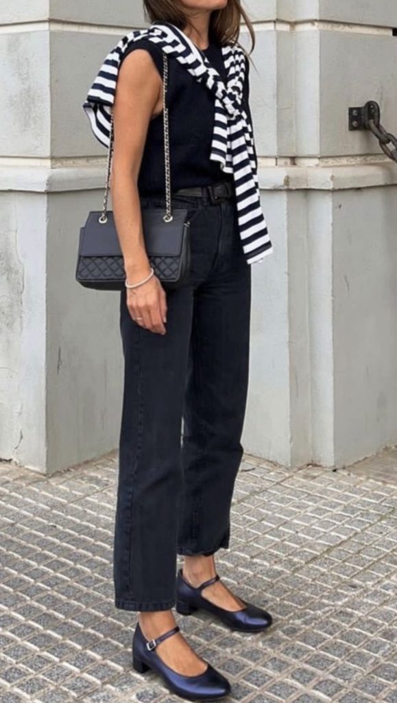 May Outfits inspiration to recreate - Black Jeans and striped Sweater 