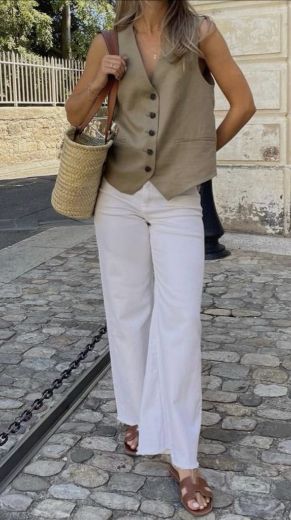 May Outfits inspiration to recreate - White Pants and linen Vest 