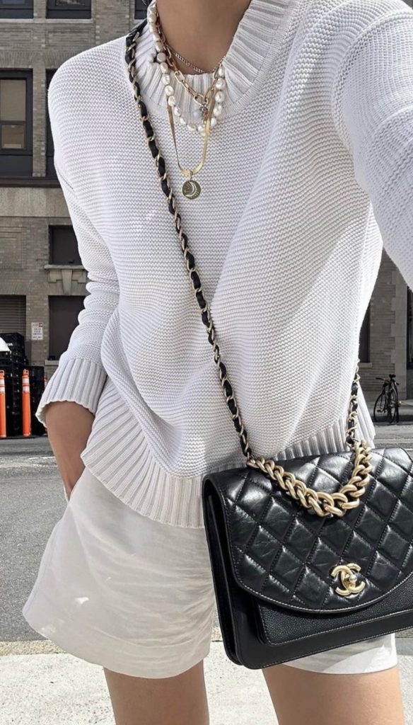 May Outfits inspiration to recreate - white sweater and shorts