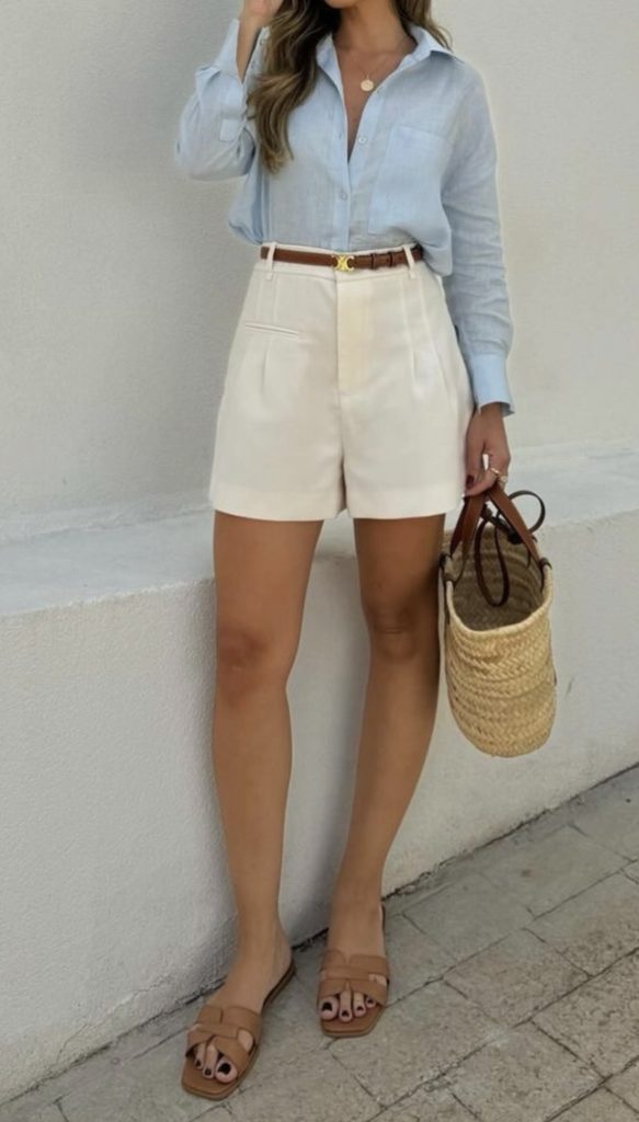 May Outfits inspiration to recreate - button down shirt and shorts