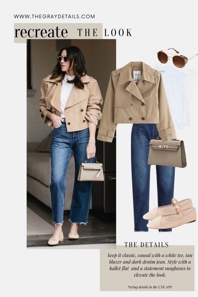 Blue Jeans and Cropped Trench Coat | Spring Neutral Outfits