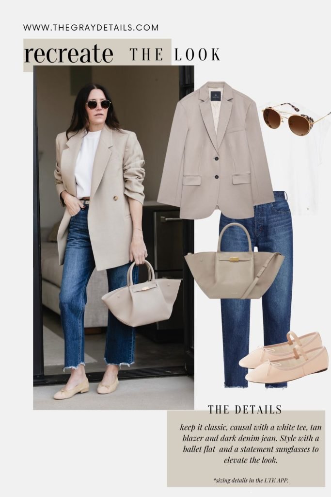 Blue Jeans and Tan Blazer Outfit | Spring Neutral Outfits