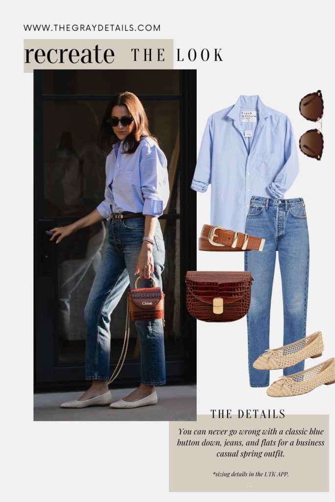 Blue Jeans and Blue Button Down Outfit | Spring Neutral Outfits