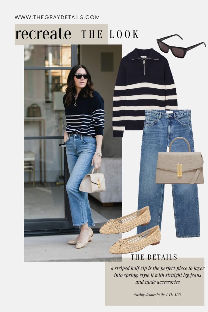 Striped Half Zip Sweater and Jeans Outfit Idea