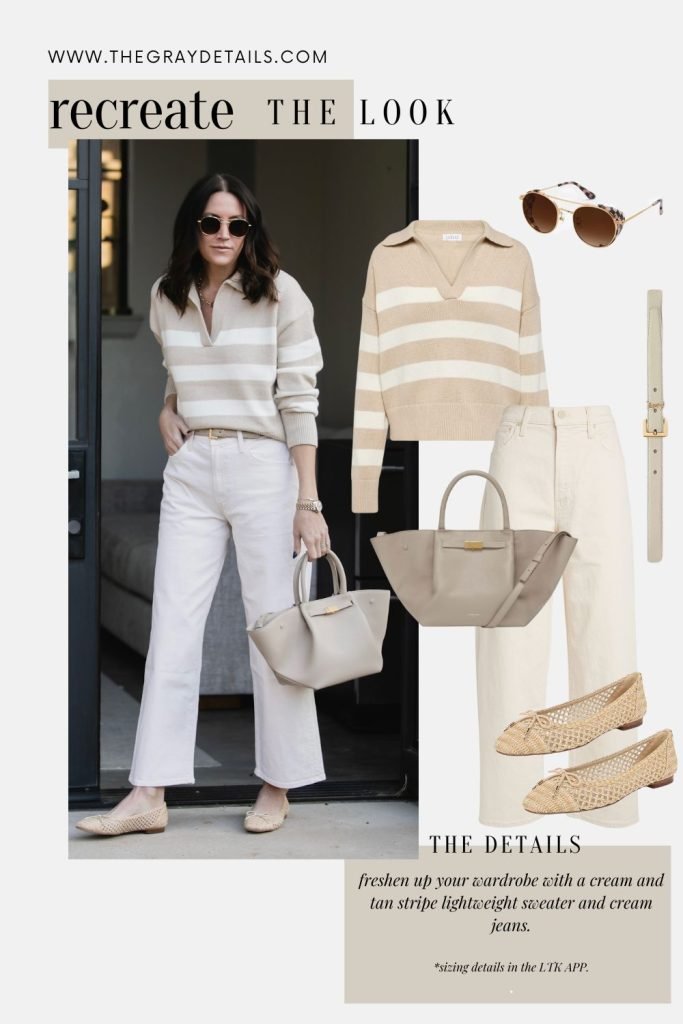 Striped Sweater and Cream Jeans Outfit Idea
