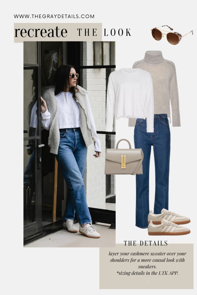 Blue Jeans and Cashmere Sweater Outfit Idea