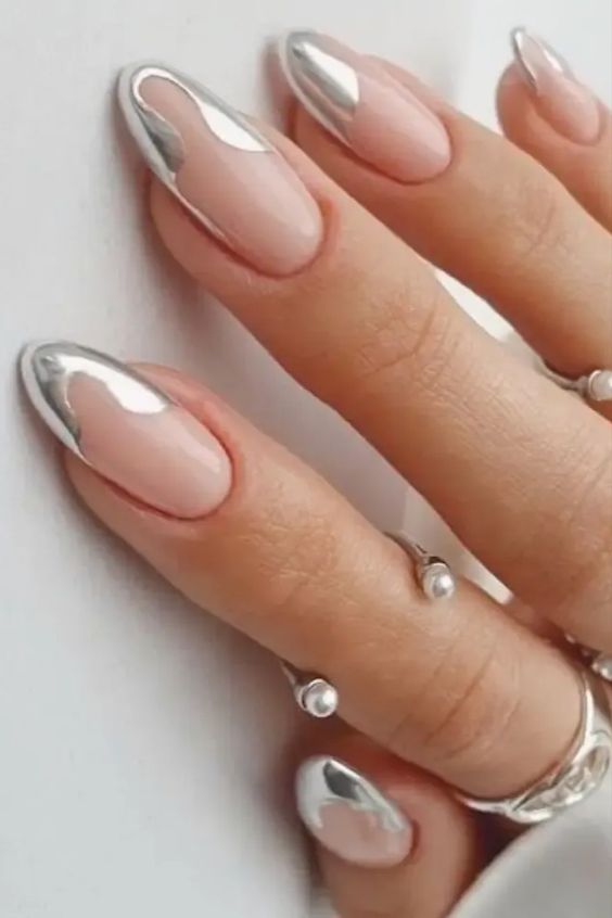 Silver Chrome New Years Eve Nails