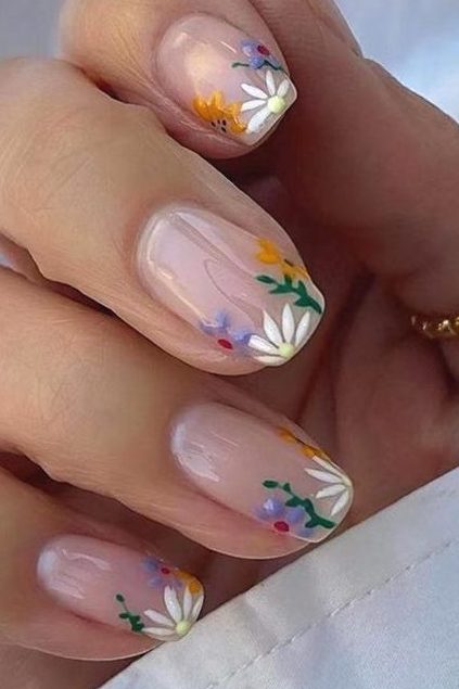 floral french tip nail ideas