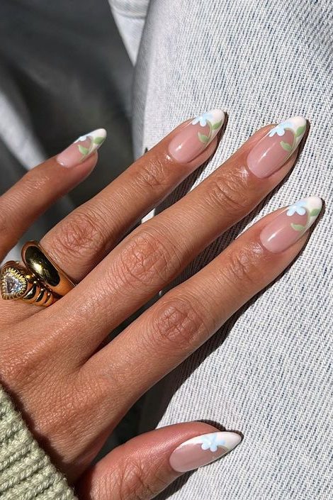 floral french tip nails