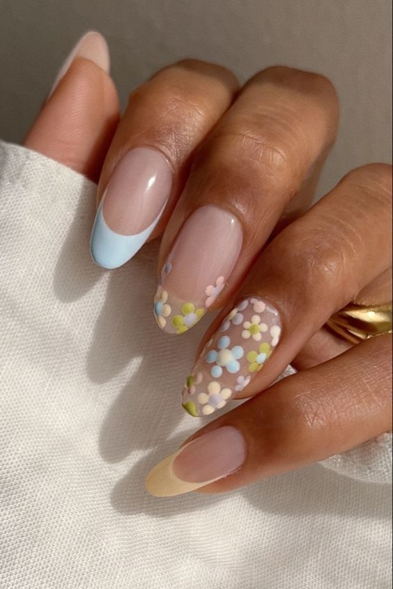 floral french tip nail art