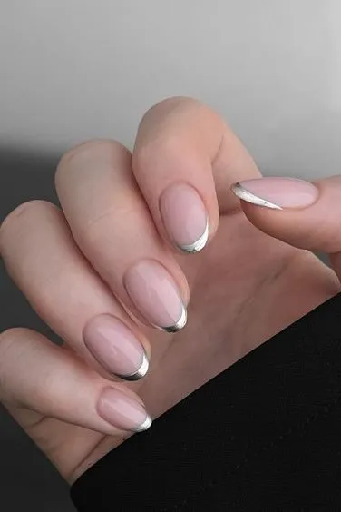 silver micro french tip nails