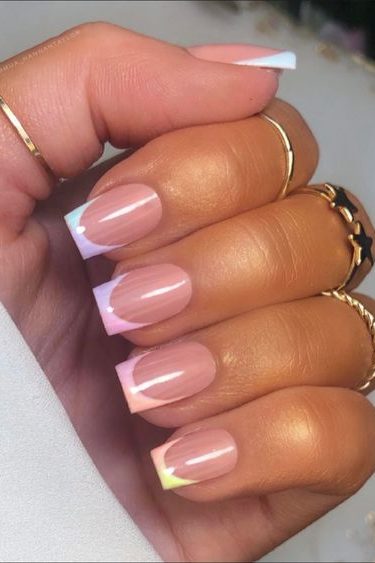 multi color pastel french tip nails | Spring French Tip Nails