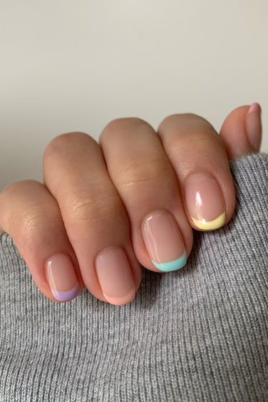 multi color pastel french tip nails | Spring French Tip Nails