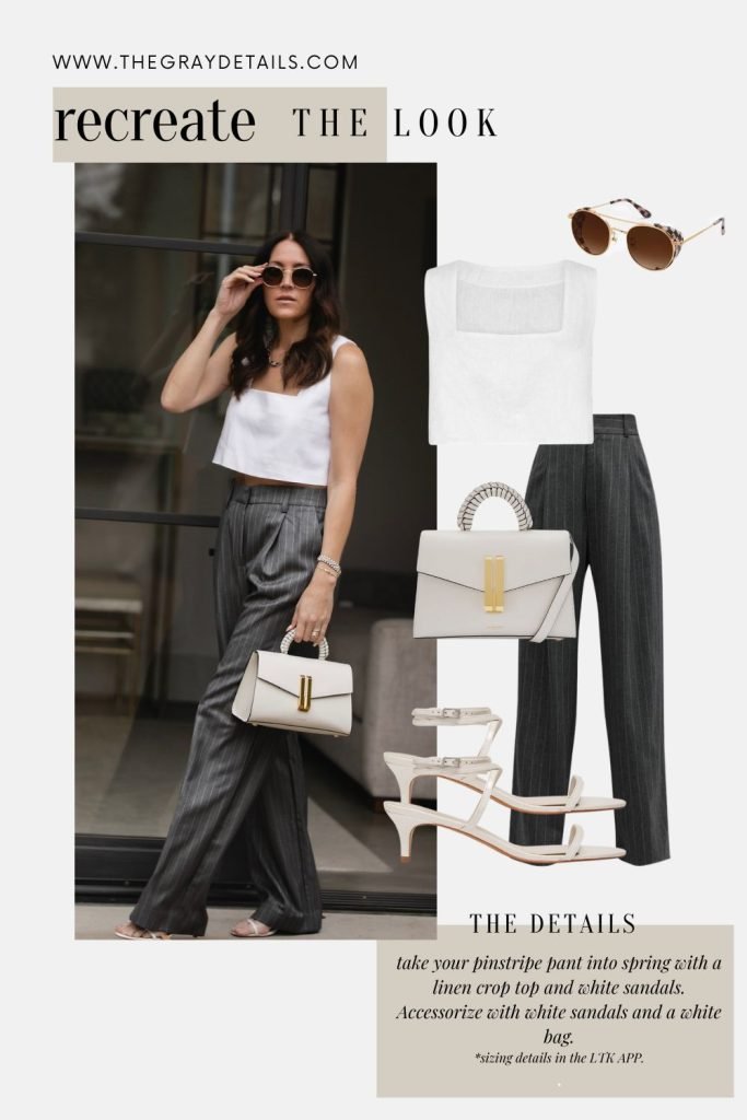 Linen Crop Top and Pinstripe Trousers | Spring Neutral Outfits