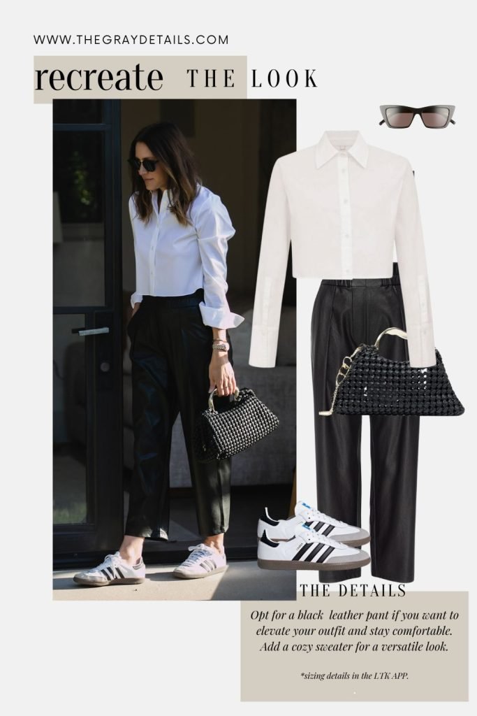 Black Leather Pant and White Button Down | Spring Neutral Outfits