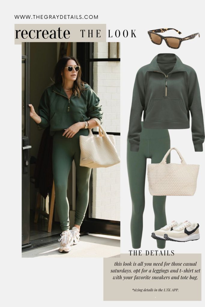 Green Leggings and Half-Zip Outfit