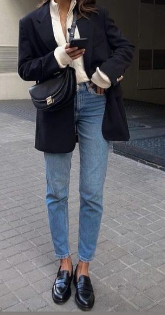 black and denim pants