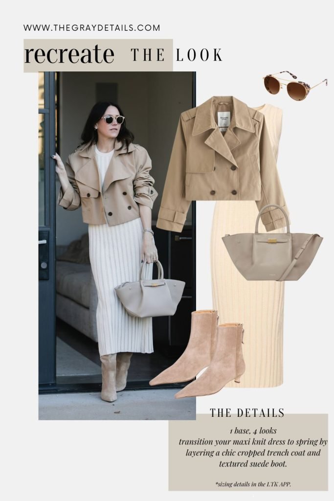 Knit Dress and Cropped Trench Coat | Spring Neutral Outfits