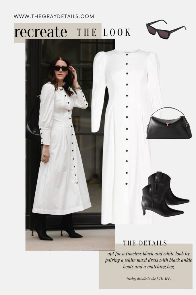 White Maxi Dress and Black Accessories Outfit | Spring Neutral Outfits