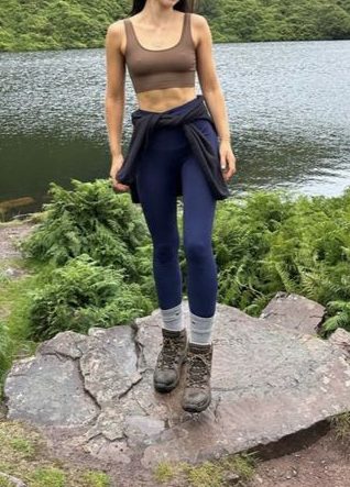 What to Wear Hiking in Summer- sports bra, leggings, and hiking shoes