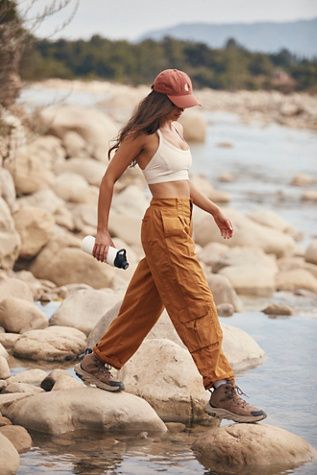 What to Wear Hiking in Summer - sports bra, pants, and hiking shoes