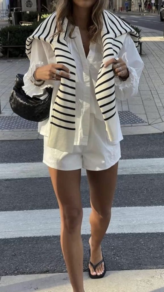 White shorts and sweater Outfit