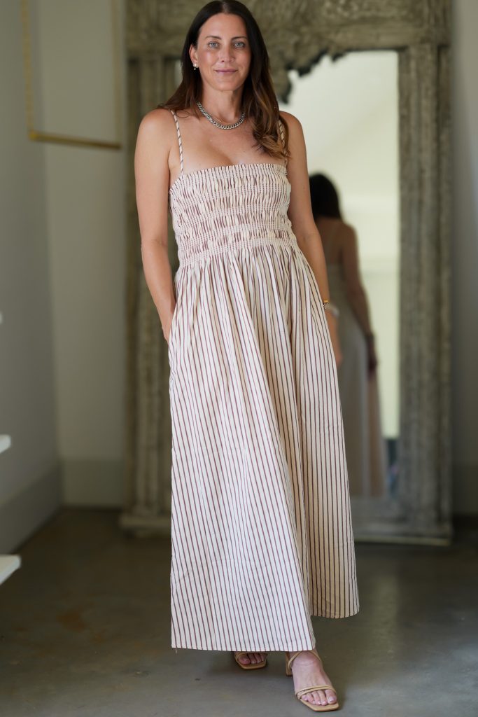 Evereve striped maxi dress outfit