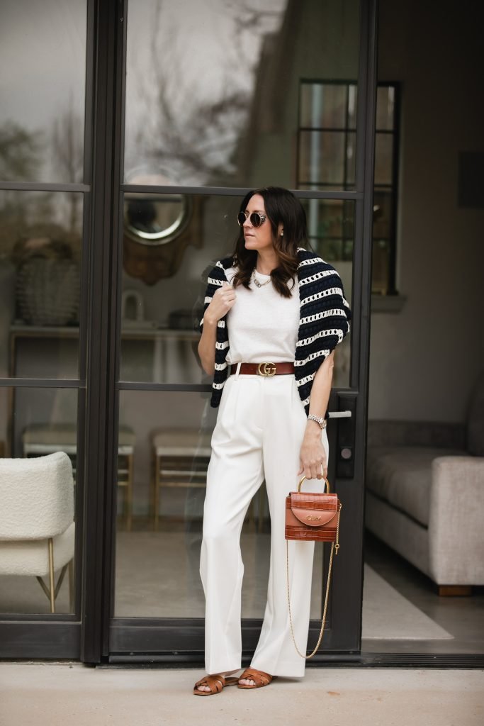knit sweater and trousers