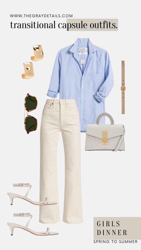 Girls Dinner Blue Button Down Outfit