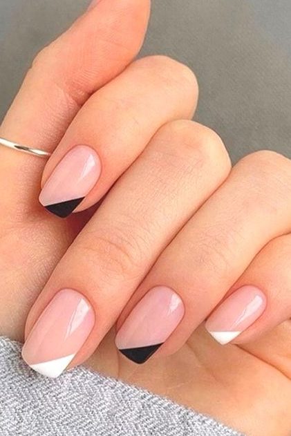 black and white design short square french tip Nails