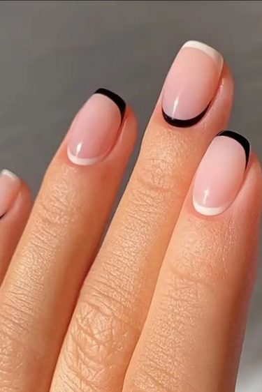 black and white square french tip