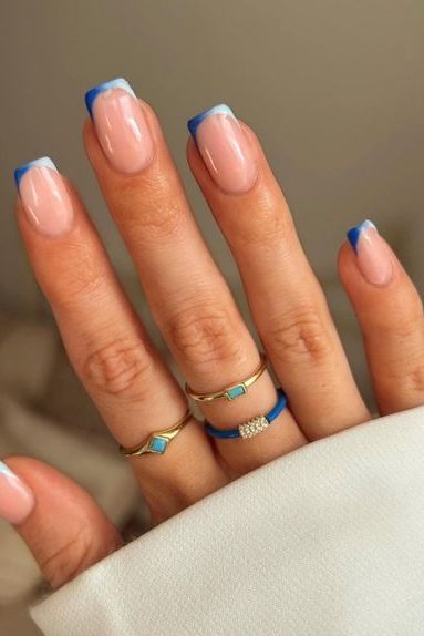 blue french tip manicure