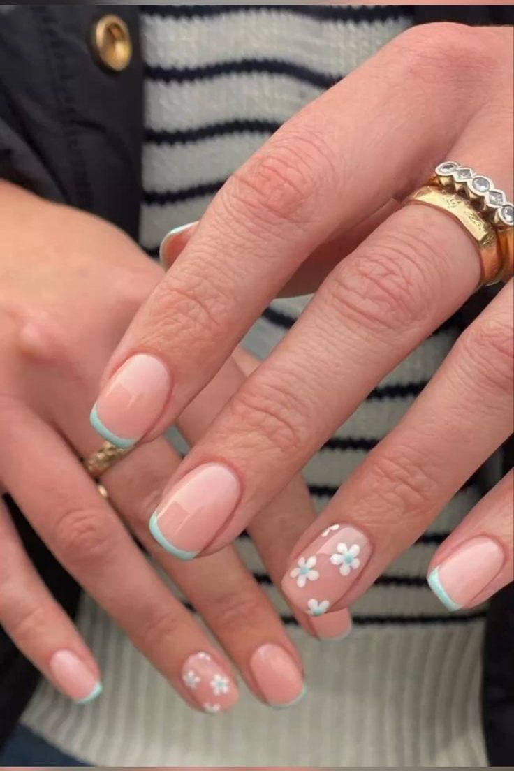 Floral Short Square French Nails