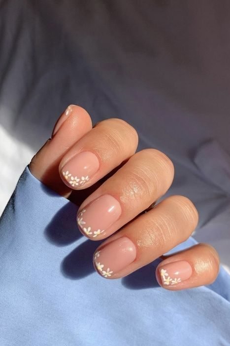 Floral French Nail | Short Square French nails