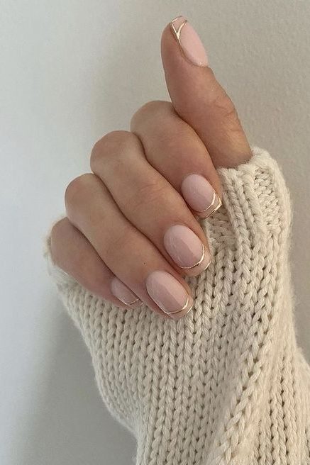 gold short square french tip Nails