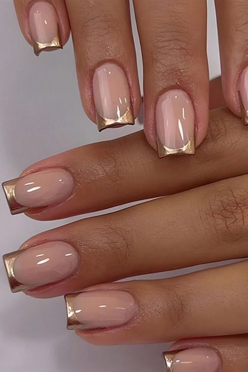 gold short square french tips