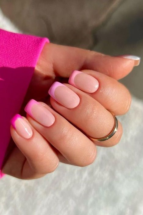 pink Short Square French nails
